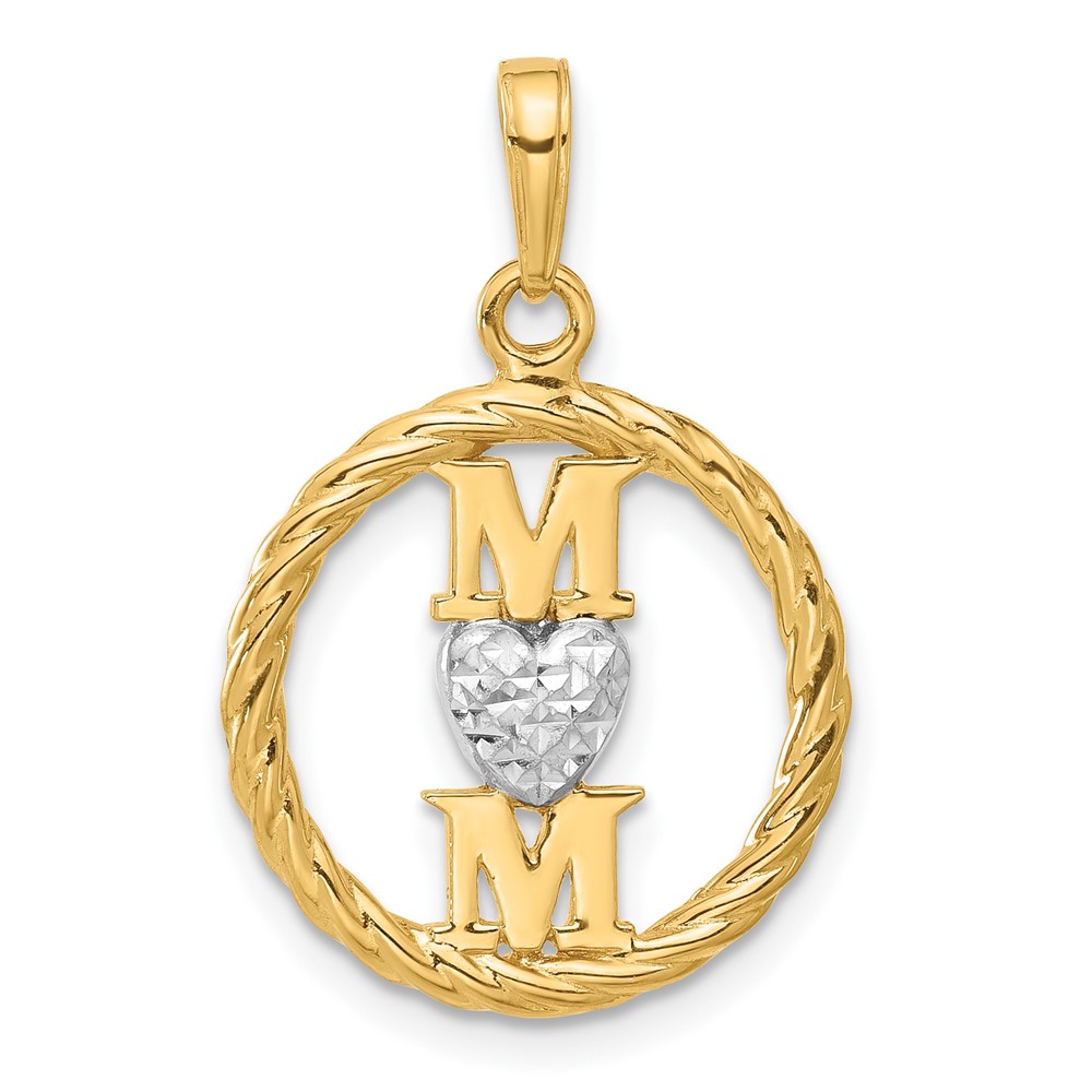 C4856.jpg 14k and White Rhodium Diamond-cut Heart MOM Pendant - Image 1