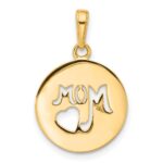 14K and White Rhodium Diamond-cut MOM Cut-out Heart Pendant - Image 3