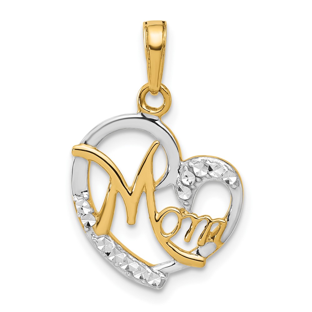 C4858.jpg 14k and White Rhodium Diamond-cut MOM Heart Pendant - Image 1