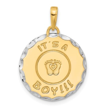 14k and White Rhodium Diamond-cut It's A Boy Pendant