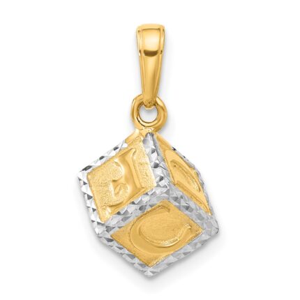 14K and White Rhodium Diamond-cut 3-D Baby Alphabet Block Pendant