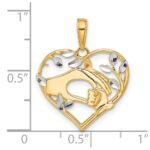 14k and White Rhodium Diamond-cut Mother and Child Hands in Heart Pendant - Image 4
