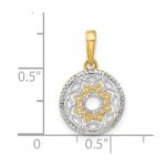 14k and White Rhodium Polished Floral Design Circle Pendant - Image 4