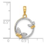 14K and White Rhodium Diamond-cut Butterflies on Circle Pendant - Image 4