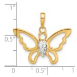 14K and White Rhodium Polished and Diamond-cut Butterfly Pendant - Image 4