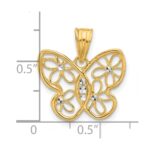 14K and White Rhodium Polished and Diamond-cut Flower Butterfly Pendant - Image 4