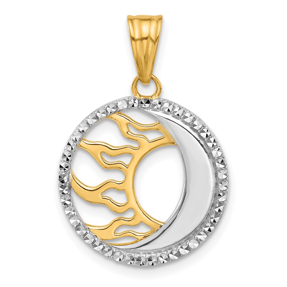 C4884.jpg 14K and White Rhodium Diamond-cut Sun and Moon Pendant - Image 1