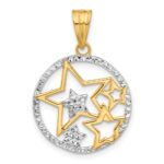 14K and White Rhodium Diamond-cut Stars Pendant