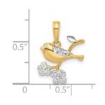 14K and White Rhodium Diamond-cut Bird on Branch Pendant - Image 4