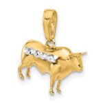 14k and White Rhodium Diamond-cut 3-D Bull Pendant - Image 4
