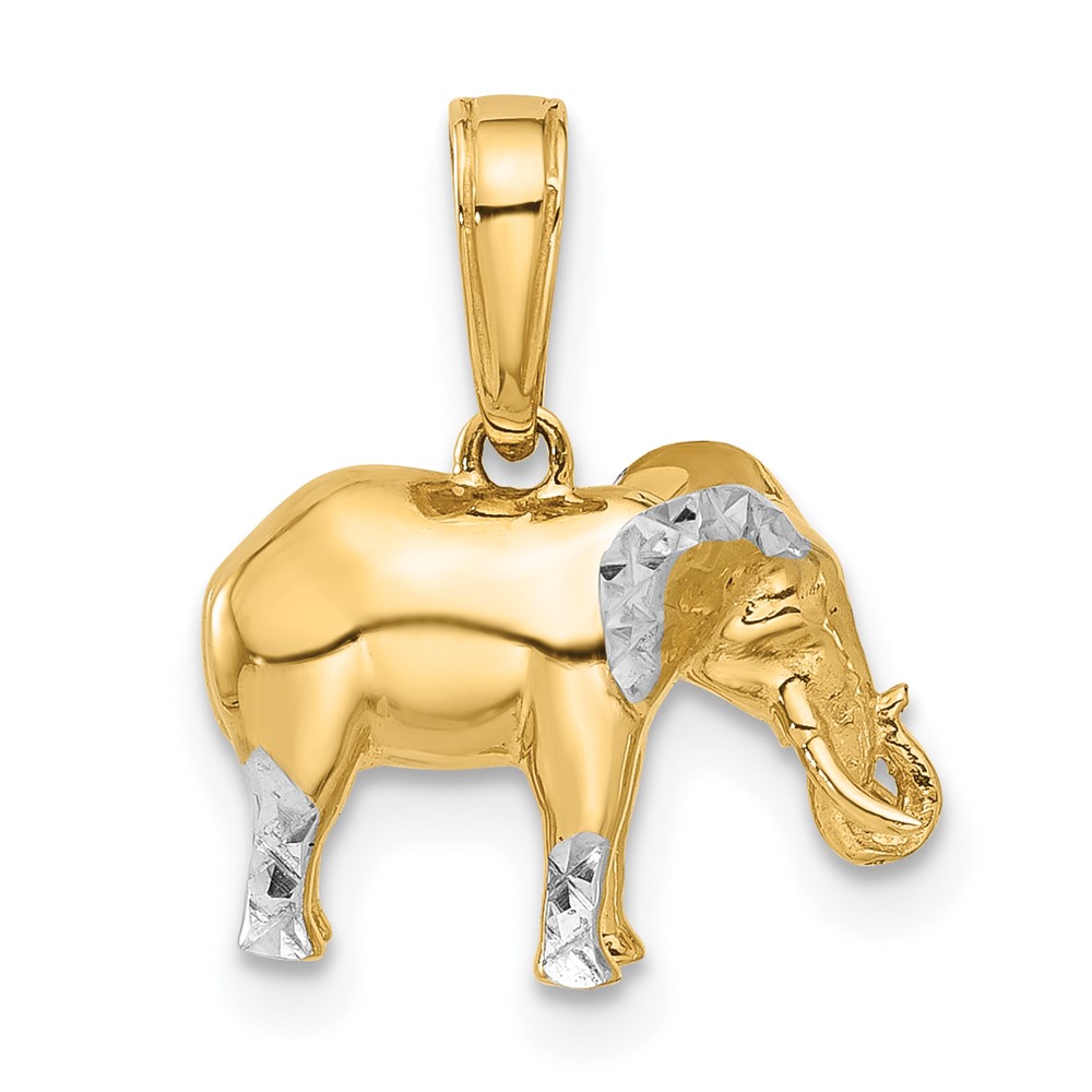C4905.jpg 14k and White Rhodium Diamond-cut 3-D Elephant Pendant - Image 1