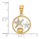 14K with White Rhodium Diamond Cut Starfish Seashell in Circle Pendant - Image 4