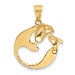 14K with White Rhodium Diamond Cut Mermaid Pendant - Image 3
