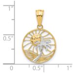 14K with White Rhodium Ocean and Palm Tree Round Pendant - Image 4