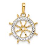 14k and White Rhodium Diamond-cut Ship's Wheel Pendant