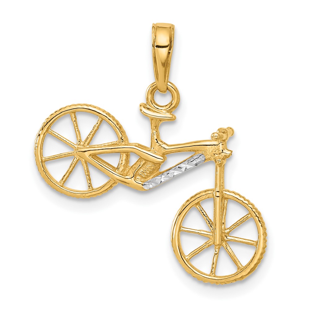 C4926.jpg 14k and White Rhodium Diamond-cut 3-D Bicycle Pendant - Image 1