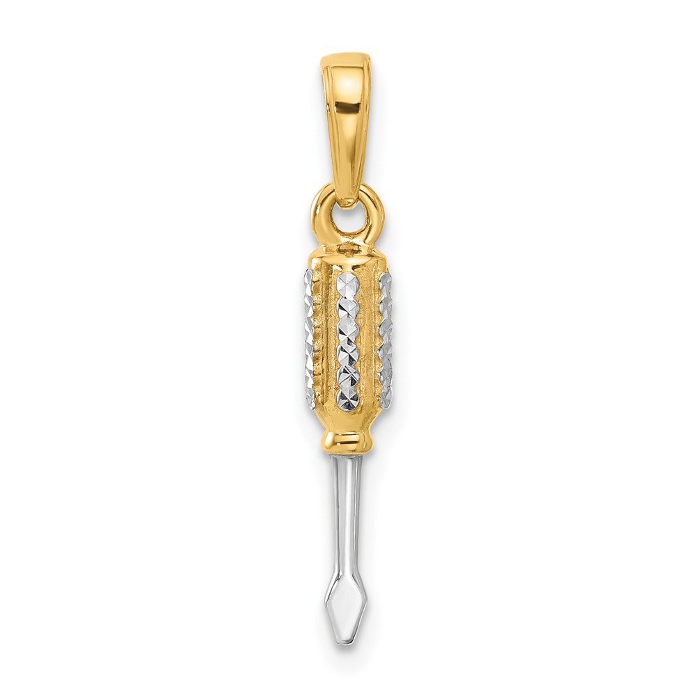 C4928.jpg 14K and White Rhodium Diamond-cut 3-D Flathead Screwdriver Pendant - Image 1