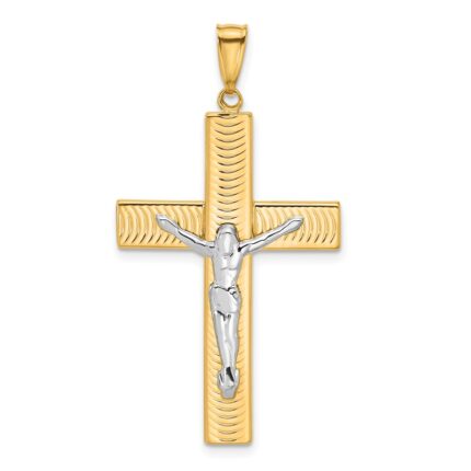 14K Two-tone Polished and Textured Crucifix Pendant
