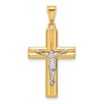 14K Two-tone Polished and Textured Crucifix Pendant