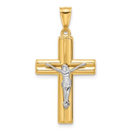 14K Two-tone Polished and Textured Crucifix Pendant