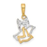 14K with White Rhodium Diamond-cut Doves Pendant