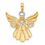 14k and White Rhodium Diamond-cut Angel Pendant