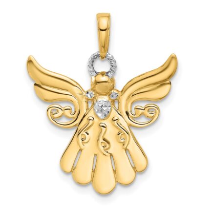 14k and White Rhodium Diamond-cut Angel Pendant