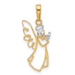 14K and White Rhodium Cut-out Diamond-cut Angel Pendant