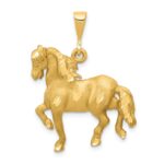 14k Satin Diamond-cut Horse Pendant
