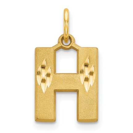 14KY Satin Diamond-cut Letter H Initial Charm