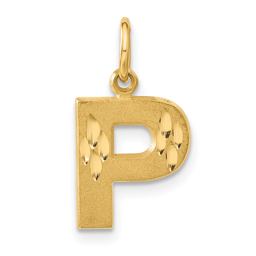 C566P.jpg 14KY Satin Diamond-cut Letter P Initial Charm - Image 1