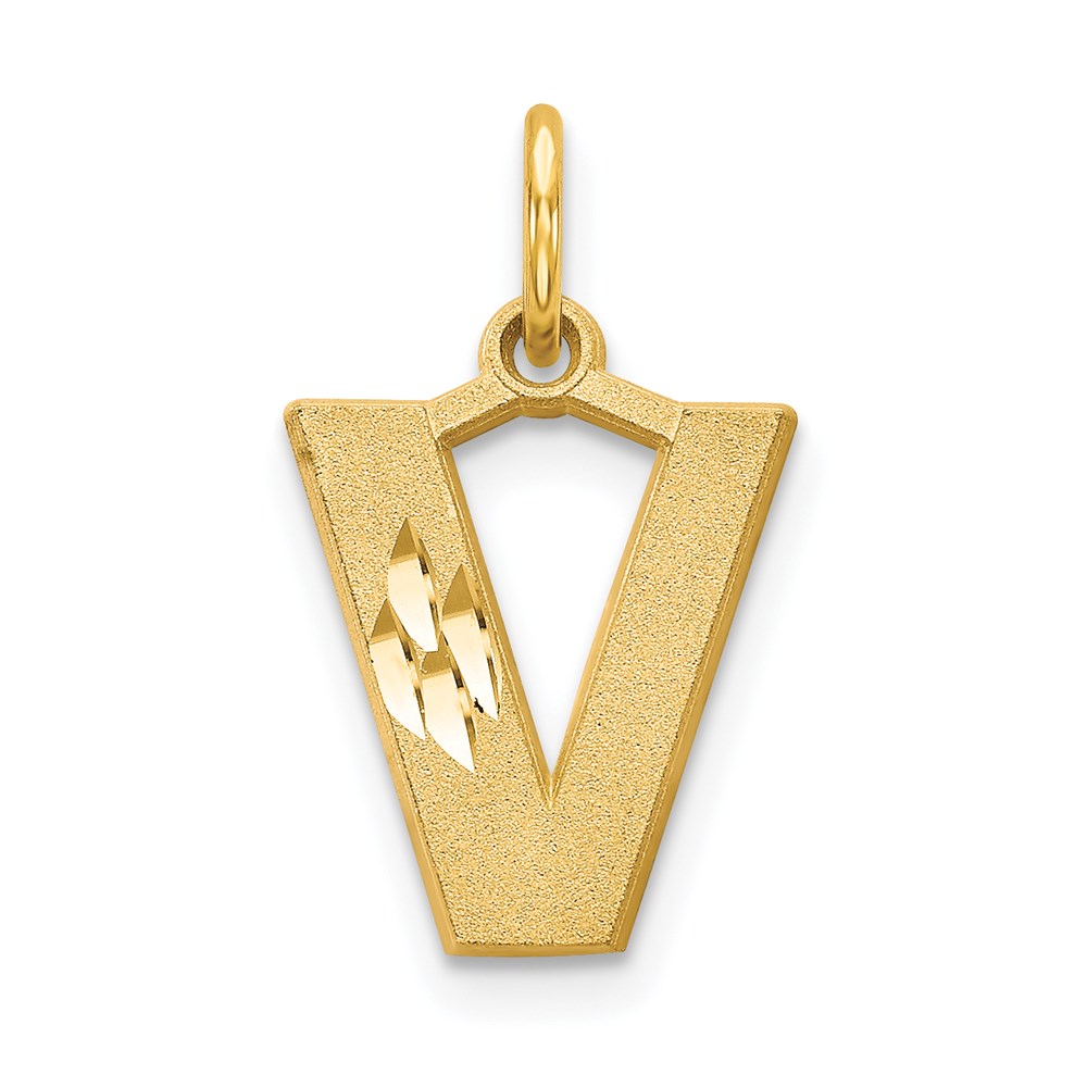 C566V.jpg 14KY Satin Diamond-cut Letter V Initial Charm - Image 1