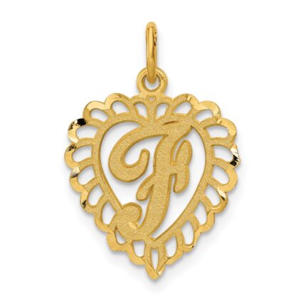 14k Heart Letter F Charm