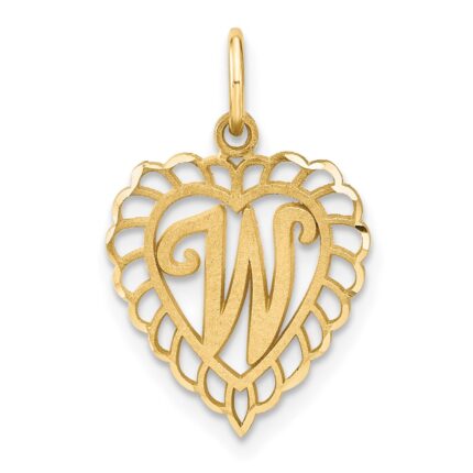 14k Heart Letter W Charm