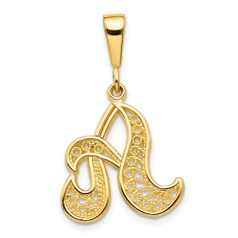 C569A.jpg 14KY Polished Script Filigree Letter A Initial Pendant - Image 1