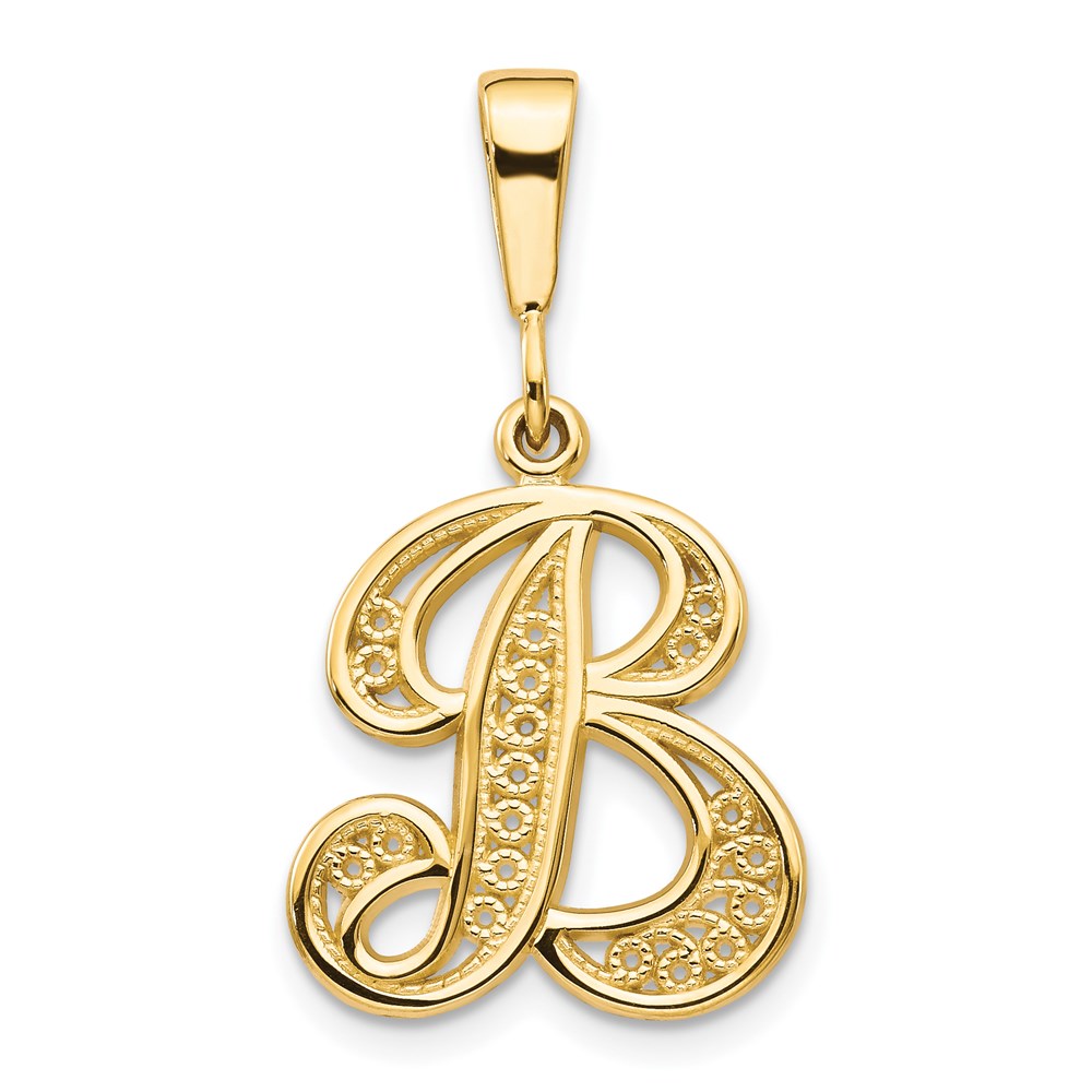 C569B.jpg 14KY Polished Script Filigree Letter B Initial Pendant - Image 1