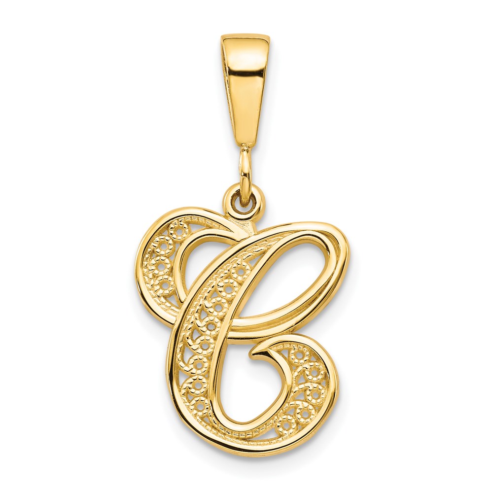 C569C.jpg 14KY Polished Script Filigree Letter C Initial Pendant - Image 1