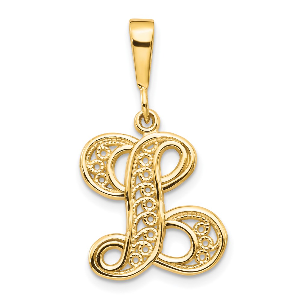 C569L.jpg 14KY Polished Script Filigree Letter L Initial Pendant - Image 1