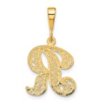 14KY Polished Script Filigree Letter R Initial Pendant - Image 3