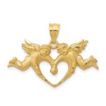 14k Satin Diamond-cut Angels with Heart Pendant