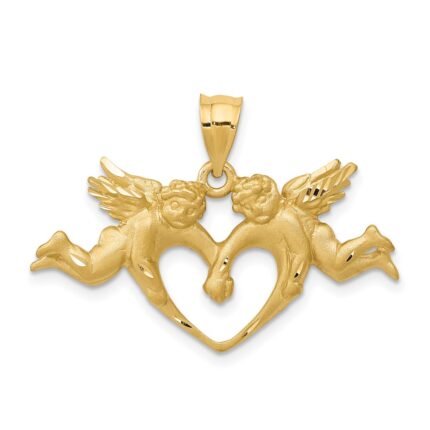 14k Satin Diamond-cut Angels with Heart Pendant
