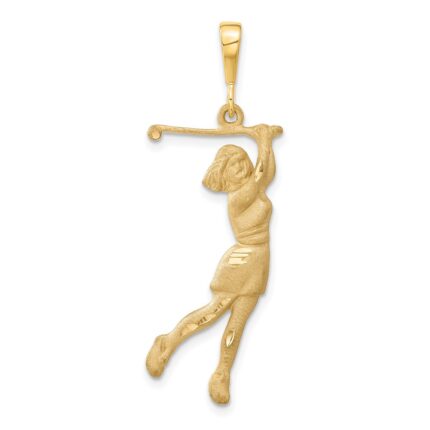 14k Satin Diamond-cut Female Golfer Pendant
