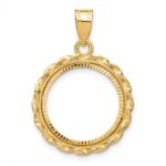 Wideband Distinguished Coin Jewelry 14k Polished Diamond-cut and Wide Twisted Wire 16.5mm Prong Coin Bezel Pendant