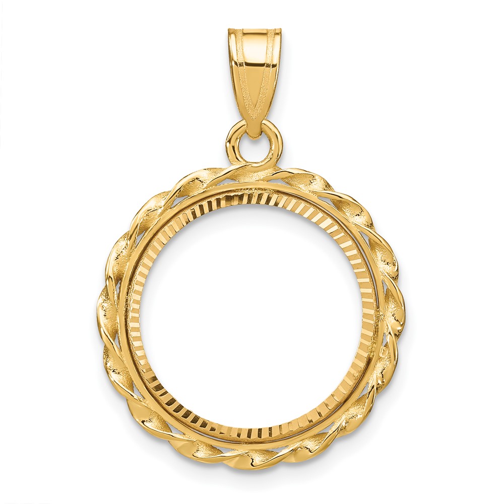 C8180D_16.5.jpg Wideband Distinguished Coin Jewelry 14k Polished Diamond-cut and Wide Twisted Wire 16.5mm Prong Coin Bezel Pendant - Image 1