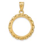 Wideband Distinguished Coin Jewelry 14k Polished Wide Twisted Wire 16.5mm Prong Coin Bezel Pendant - Image 3