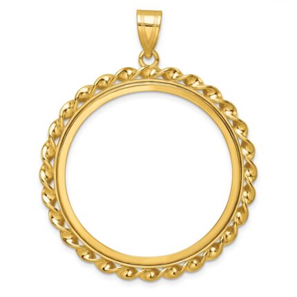 Wideband Distinguished Coin Jewelry 14k Polished Wide Twisted Wire 32.7mm Prong Coin Bezel Pendant