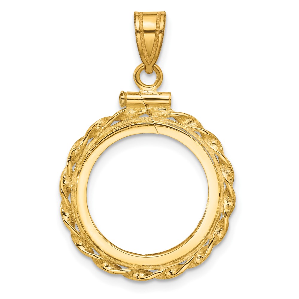 C8182_16.5.jpg Wideband Distinguished Coin Jewelry 14k Polished Wide Twisted Wire 16.5mm x 1.35mm Screw Top Coin Bezel Pendant - Image 1