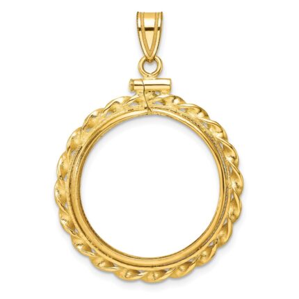 Wideband Distinguished Coin Jewelry 14k Polished Wide Twisted Wire 22.0mm x 1.9mm Screw Top Coin Bezel Pendant