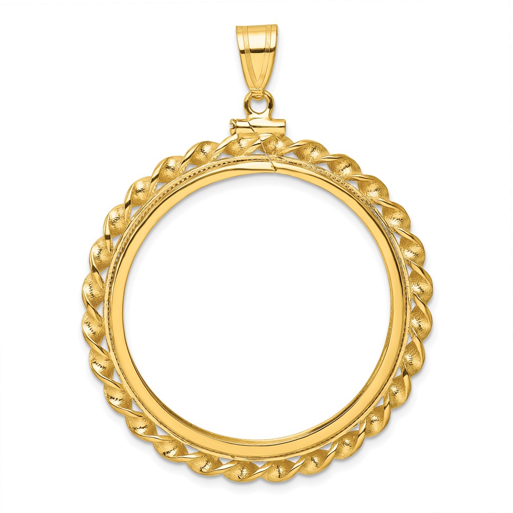 C8182_32.7.jpg Wideband Distinguished Coin Jewelry 14k Polished Wide Twisted Wire 32.7mm x 3.00mm Screw Top Coin Bezel Pendant - Image 1