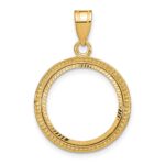 Wideband Distinguished Coin Jewelry 14k Polished Beaded and Diamond-cut 16.5mm Prong Coin Bezel Pendant